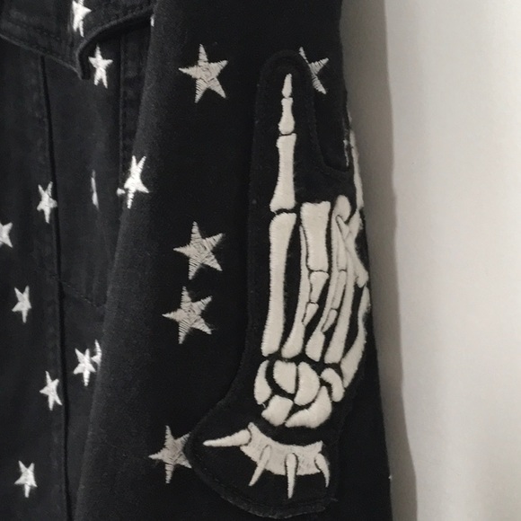 Diesel  Black Denim  Jachet, Embroidery White Stars  skull  open laced back - Picture 10 of 16